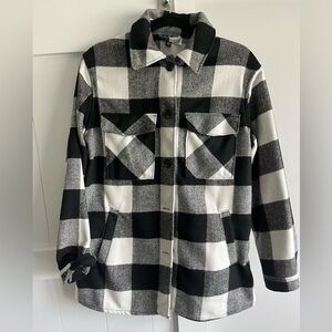 H&M- Divided Brand- Plaid Black and White Coat